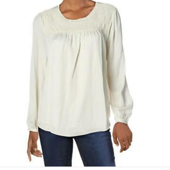NWT Gibson Latimer Cream Long Sleeve Detailed Blouse - Picture 2 of 11